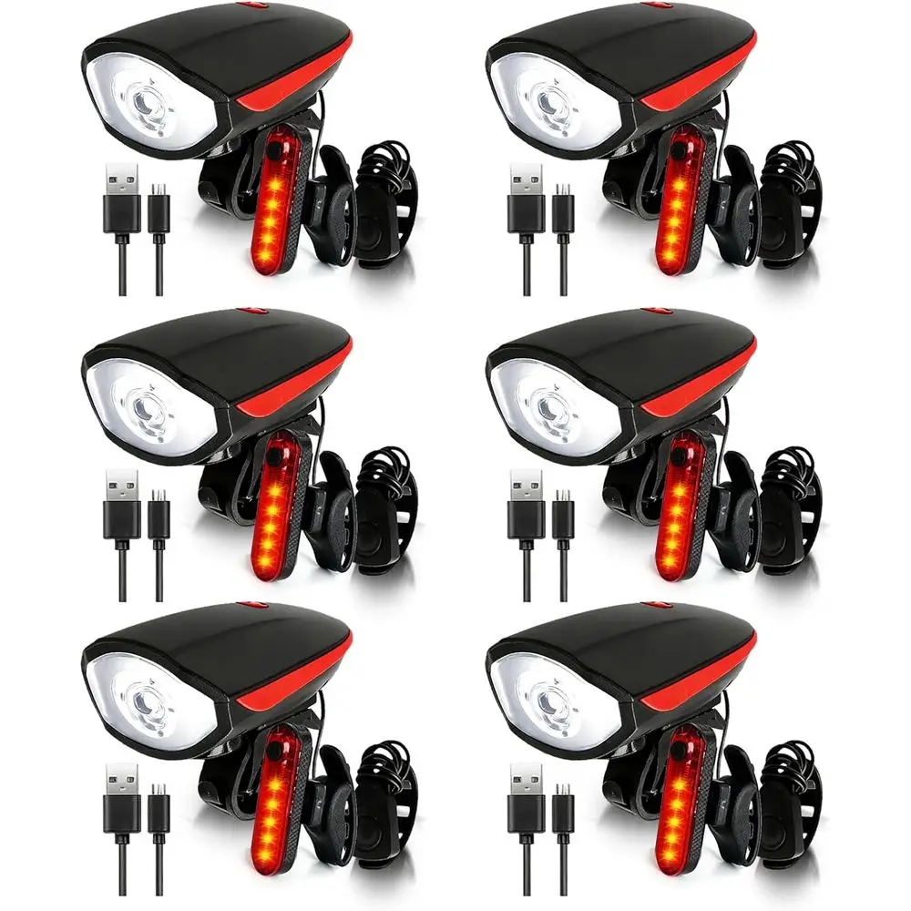 

6 Sets Bright LED Bike Lights Waterproof Rechargeable USB Front and Tail Lights for Cycling Accessories, Suitable for Men and Wo