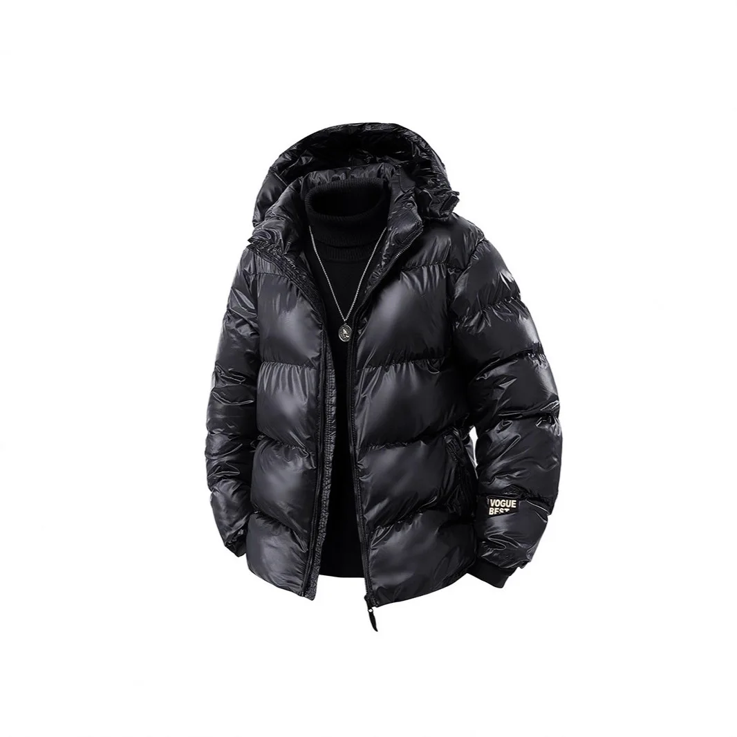 

New Men's Winter Thickened Cotton Jacket Black Gold Hooded Puffer Coat Warm Outdoor Parka Windproof Streetwear Fashion