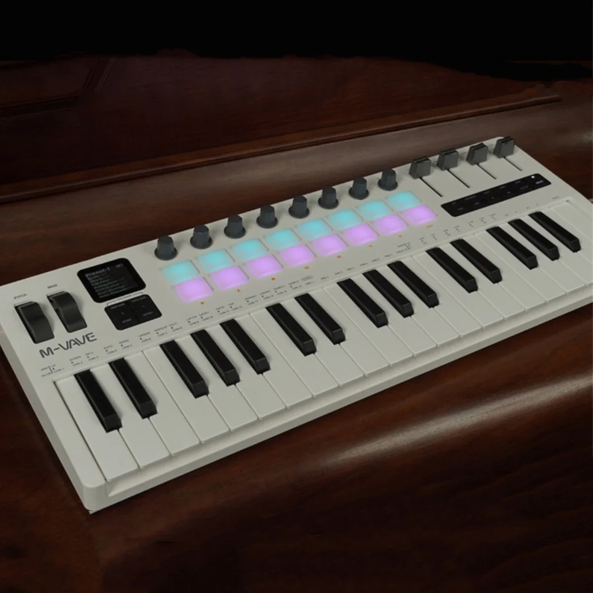 M-VAVE SMK-37 Pro Wireless MIDI Keyboard All-in-One Synth Workstation 37 Sensitive Keys 16 Drum Pads Hardware Controls