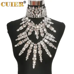 CuiEr Luxury Glass Crystal Multilayer Necklace for Women Gemstones Choker Fashion Jewelry for Magazine TV show