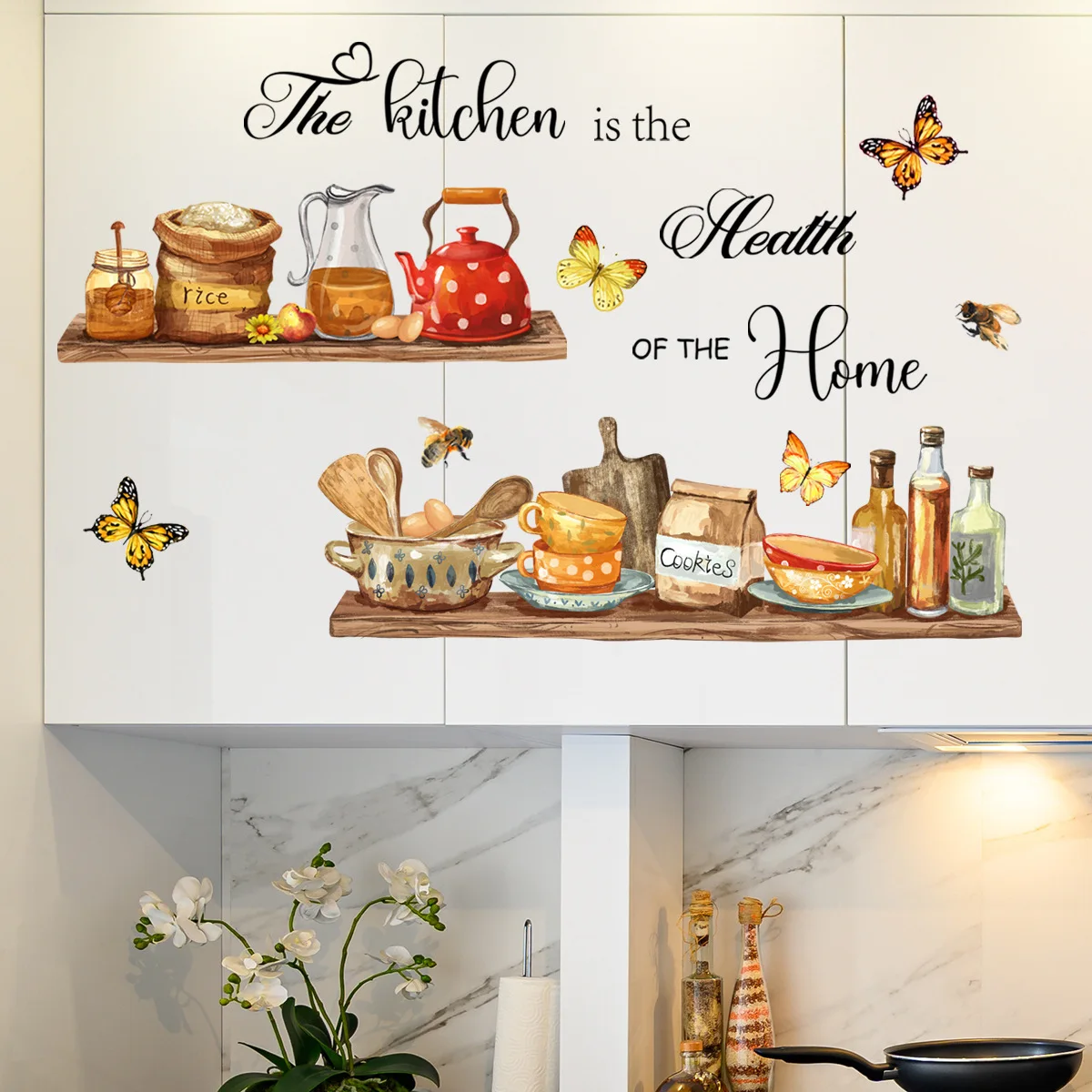 Kitchen Wall Stickers Tableware Butterfly Dining Room Wall Decals Kitchens Heart Utensil Decoration Decor for Home