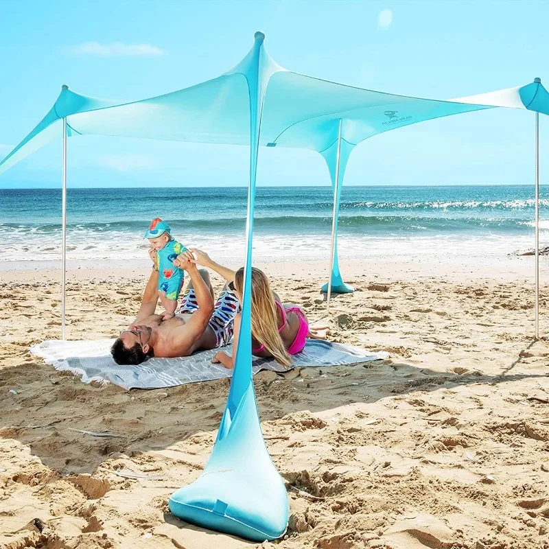 

Beach Tent Sun Shelter with UPF50+ Protection, Includes Sand Shovel, Ground Pegs and Stability Poles, Outdoor Pop Up