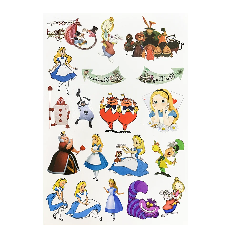 Anime Disney Alice in Wonderland Tattoo Sticker Cute Movie Waterproof Stickers Decal For Guitar Laptop Luggage Sticker Kids Toy