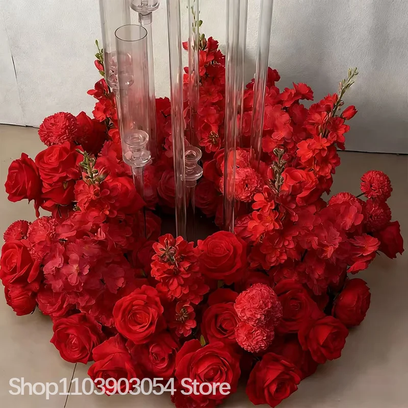 Luxuriöser Künstlicher Roter Rosen-Hyazinthen-Kranz 60cm 23 Zoll Hochzeitstisch-Blumendekoration Gang-Arrangement Party-Requisiten – Detail 1