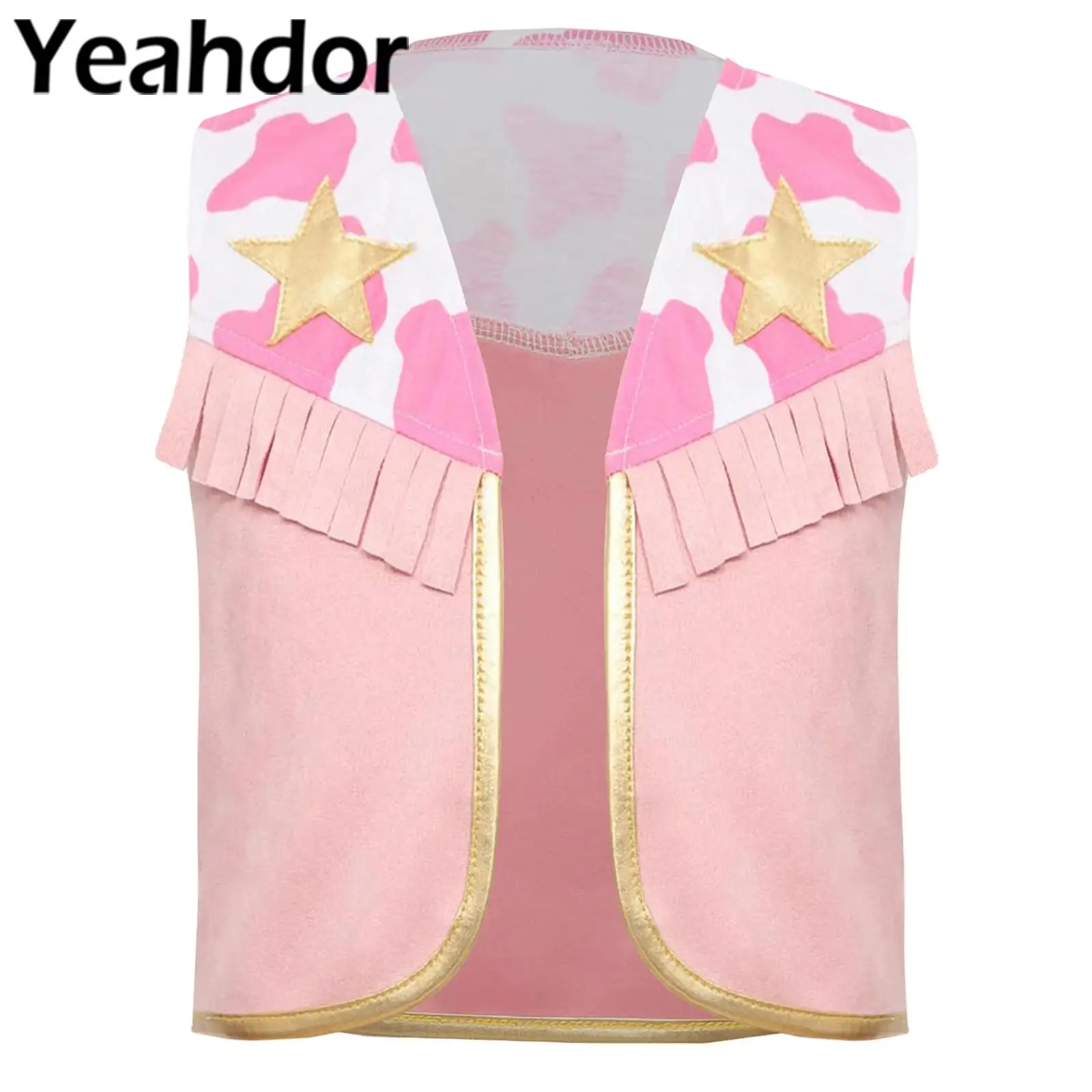 

Жилет для малышей, ковбойский костюм в стиле вестерн, детский жилет без рукавов с рисунком коровы, жилет без рукавов с бахромой, нарядное платье для косплея на Хэллоуин