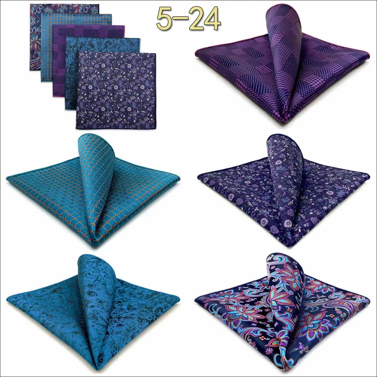 5-teiliges Herren-Einstecktuch-Set, verschiedene Einstecktücher, mehrere Stile, Paisley- und Blumenmuster, Anzug, groß, 32 cm, Business-Accessoires – Detail 22
