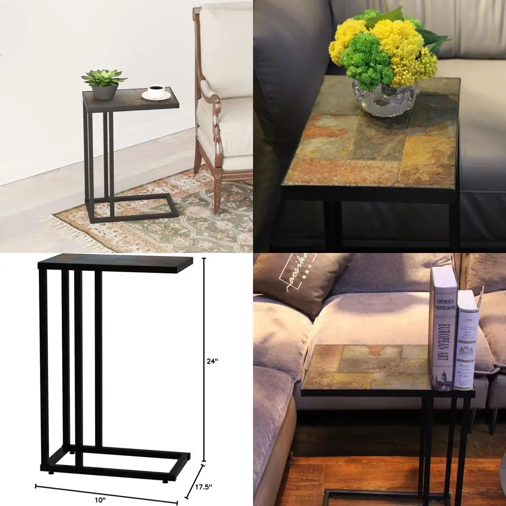 

Compact Stone-Top C-Shape Side Table for Accent and Small Spaces