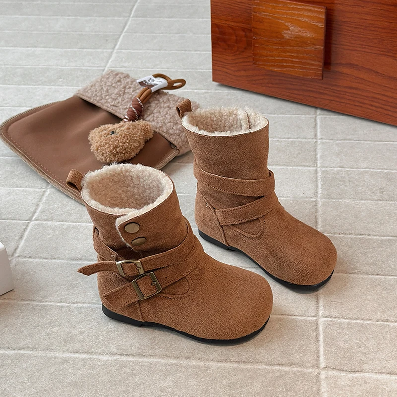 

Kids Short Boots Retro Korean Style Girls Princess Boots Round Toes 2025 Autumn Winter Children Leather Boots Withside Zipper