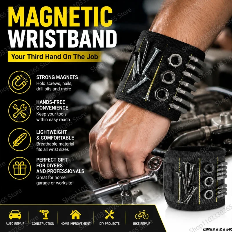 Magnetic Wristband Tool Holder, Adjustable Wrist Support with Strong Magnets for Screws, Nails & DIY Work