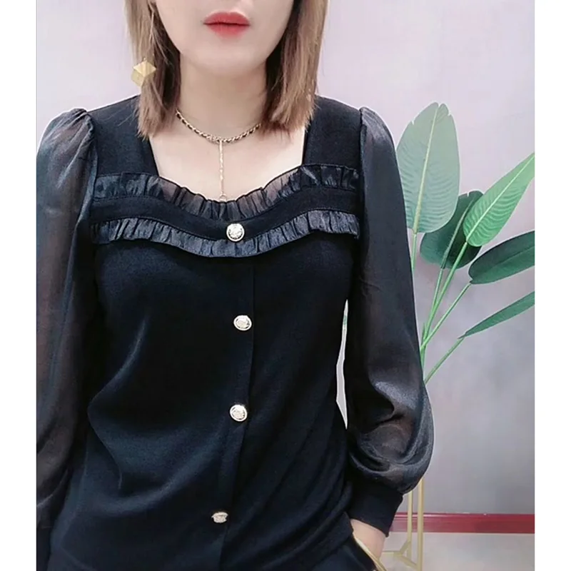 Fashion Loose Spliced Folds Ruffles Blouse Women\'s Clothing 2023 Autumn New Casual Pullovers Office Lady Fake Two Pieces Shirt