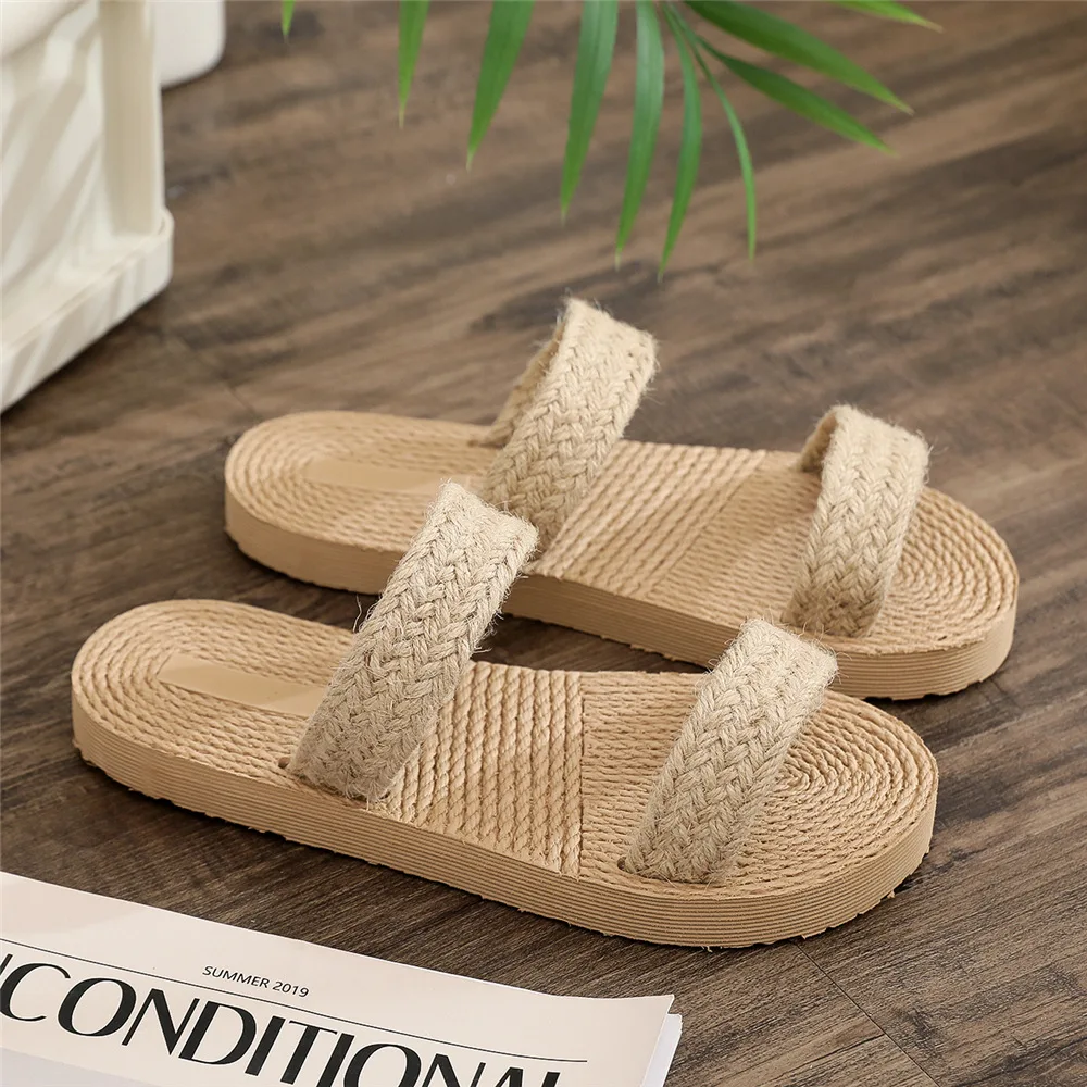 Women Slippers Flip Flops Ladies Shoes Indoor Outdoor Female Flipflop Beach Flat Slides Fashion Summer Straw Sandals 2024