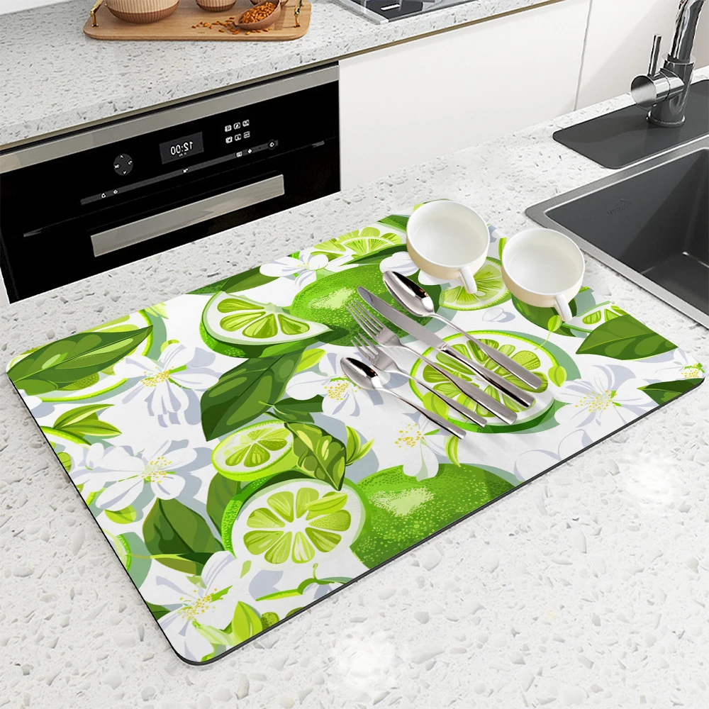 Absorbent Coffee Mat Dish Draining Mat Lemon Fruit Kitchen Drying Mat Quick Dry Bathroom Drain Pad Kitchen Faucet Placemat