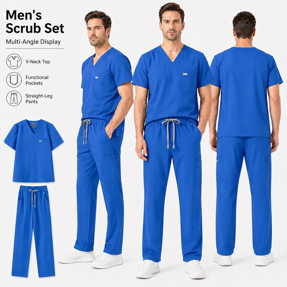 Uniforme Médico Quirúrgico KUNGFU SCRUBS para Hombre, Conjunto de Uniforme Médico de Manga Corta, Ropa de Trabajo para Enfermeros, Transpirable, Suave, Traje de 2 Piezas, OFERTA 2026
