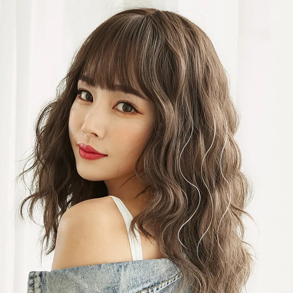 Routop Long Hair Curly Wig for Women in Black Brown 54cm + Multi-Color Wig Net