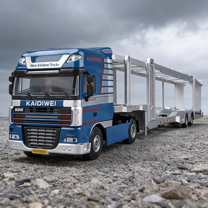 

New Alloy Large Double Deck Flatbed Trailer Model Diecast Metal Heavy Semi Trailer Transport Truck Vehicles Car Model Kids Gifts