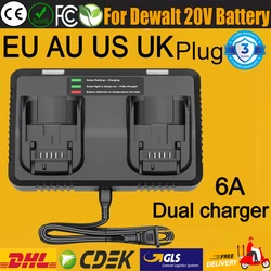 For Dewalt 20V Battery Charger EU AU US UK Plug 6A Dual Charger For Dewalt DCB101 DCB200 DCB140 DCB105 Tool Battery Charger