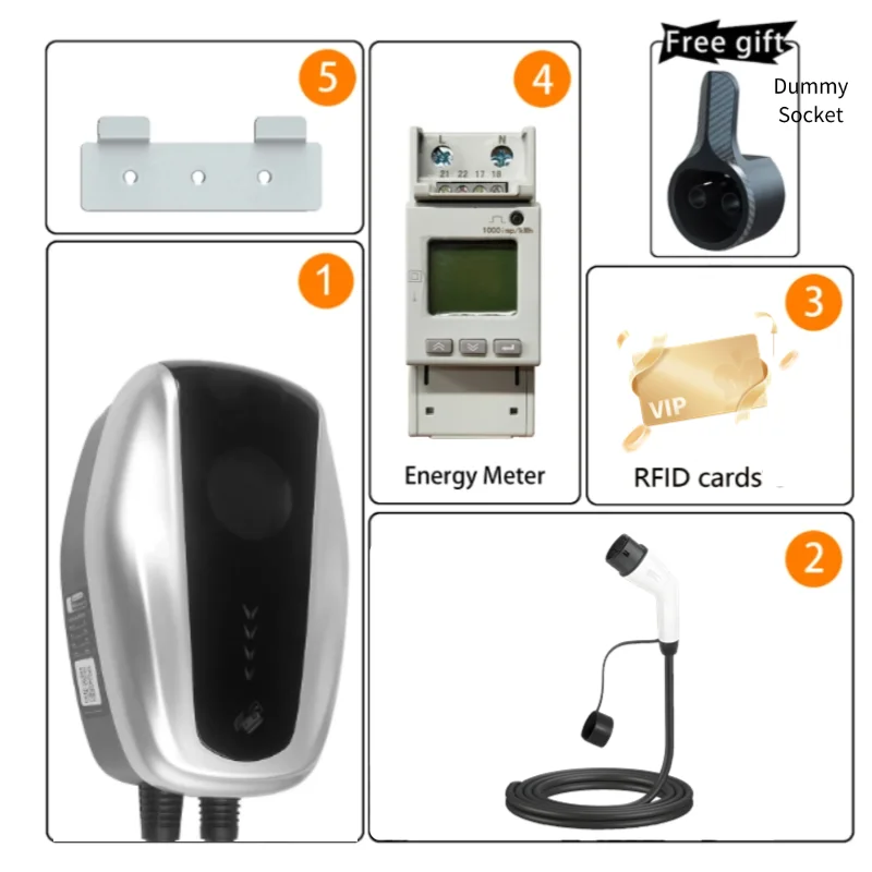 7.6KW 32A Type1/2/GBT  Car Charging Station AC Charging Pile 7kw  Wallbox EV Charger Screen EVSE 220V 1 phase WiFi APP