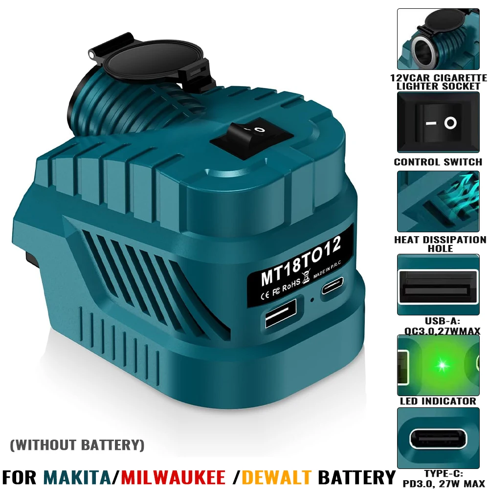 For Maktia/Dewalt/Milwaukee 18V Battery Vehicle Refrigerator Power Supply Cigarette Lighter Interface DC 12V Buck Converter Regu