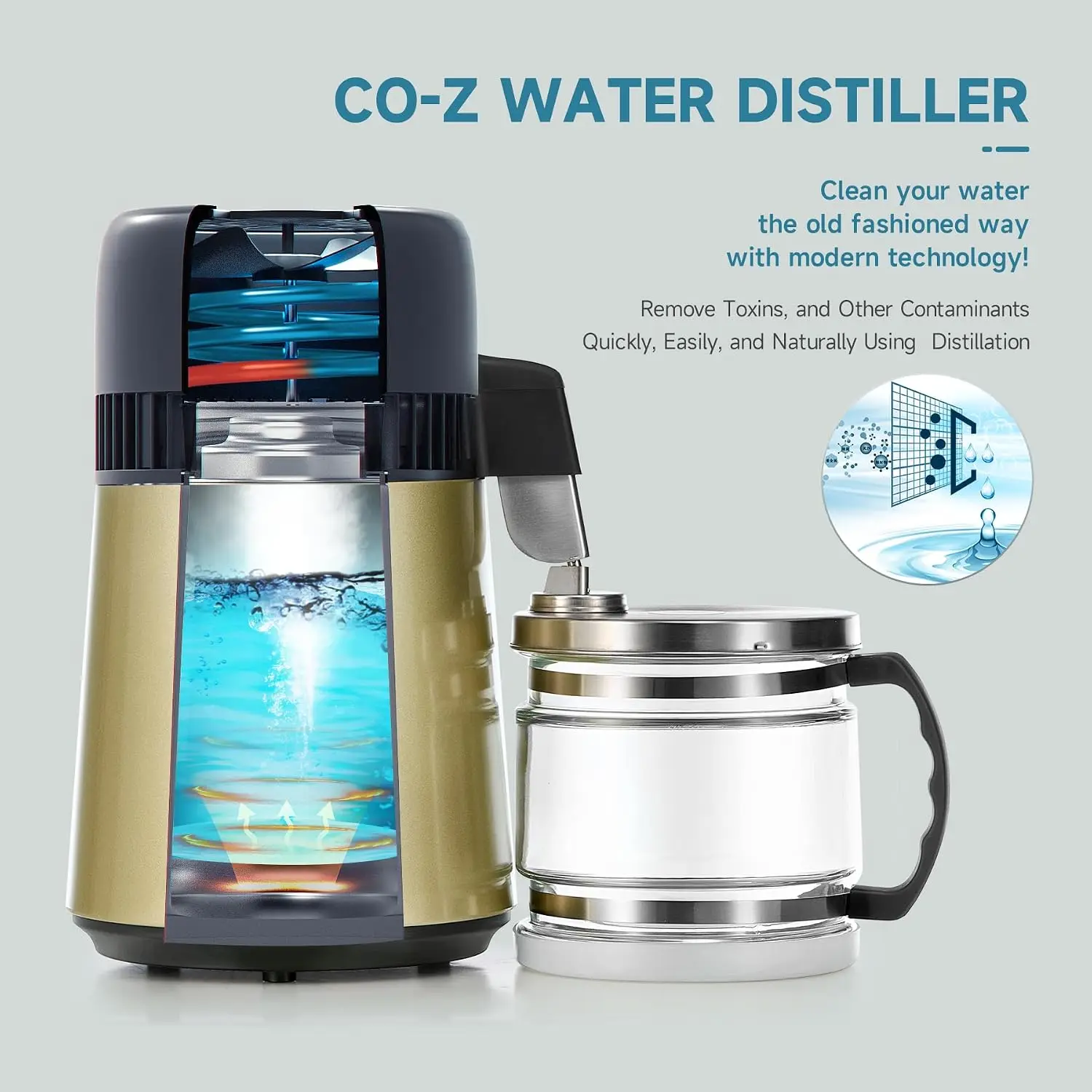 Water Distiller, Stainless Steel Distilling Pure Water Machine for Home Countertop Table Desktop, 4L Distilled Water Making