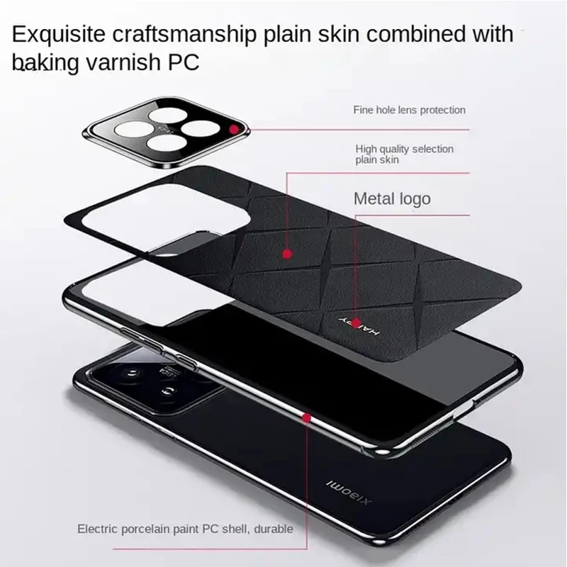 حافظة فاخرة من الجلد العادي + حافظة حماية لعدسة الكاميرا لهاتف Xiaomi Mi 14 Ultra Redmi K70 Ultra K70 Pro غطاء صلب نحيف جيد الملمس