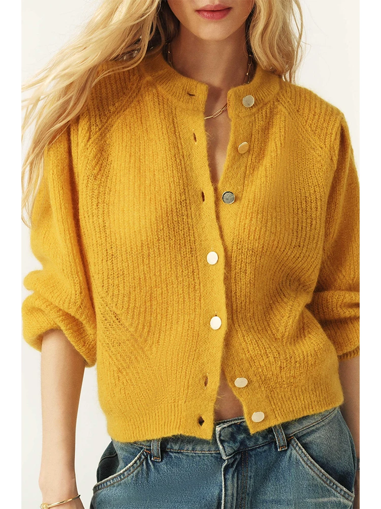 

Вязаный кардиган с рукавами, осенне-зимний свитер с круглым воротником и полосками, мягкий кардиган Nuosu с длинными рукавами