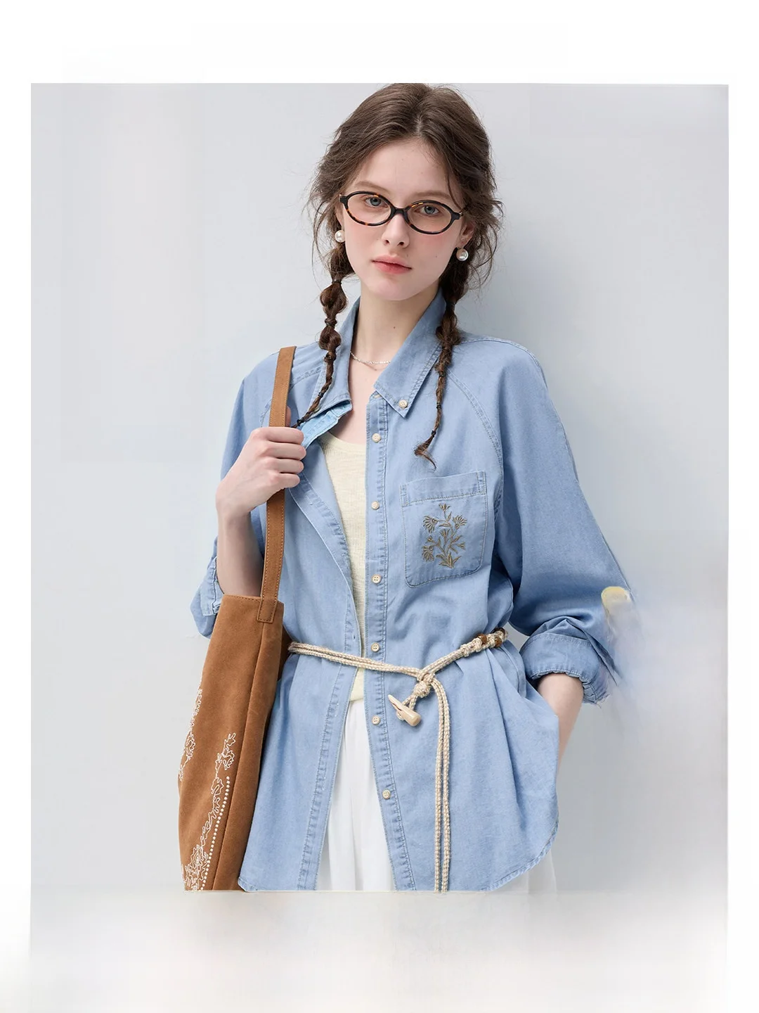 

Женская рубашка Cloud Sensation Denim из чистого хлопка, свободного кроя, светло-голубая, летняя, новинка, в корейском стиле, для повседневной носки
