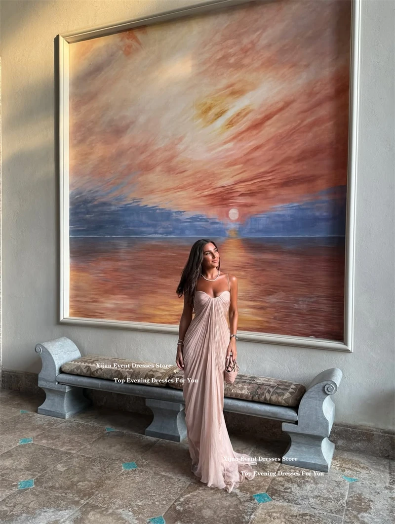 Xijun Sexy Pink Silk Satin Mermaid Evening Dresses Sleeveless Sweetheart Long Prom Gowns Pleated Formal Dubai Prom Gowns Customi image 2