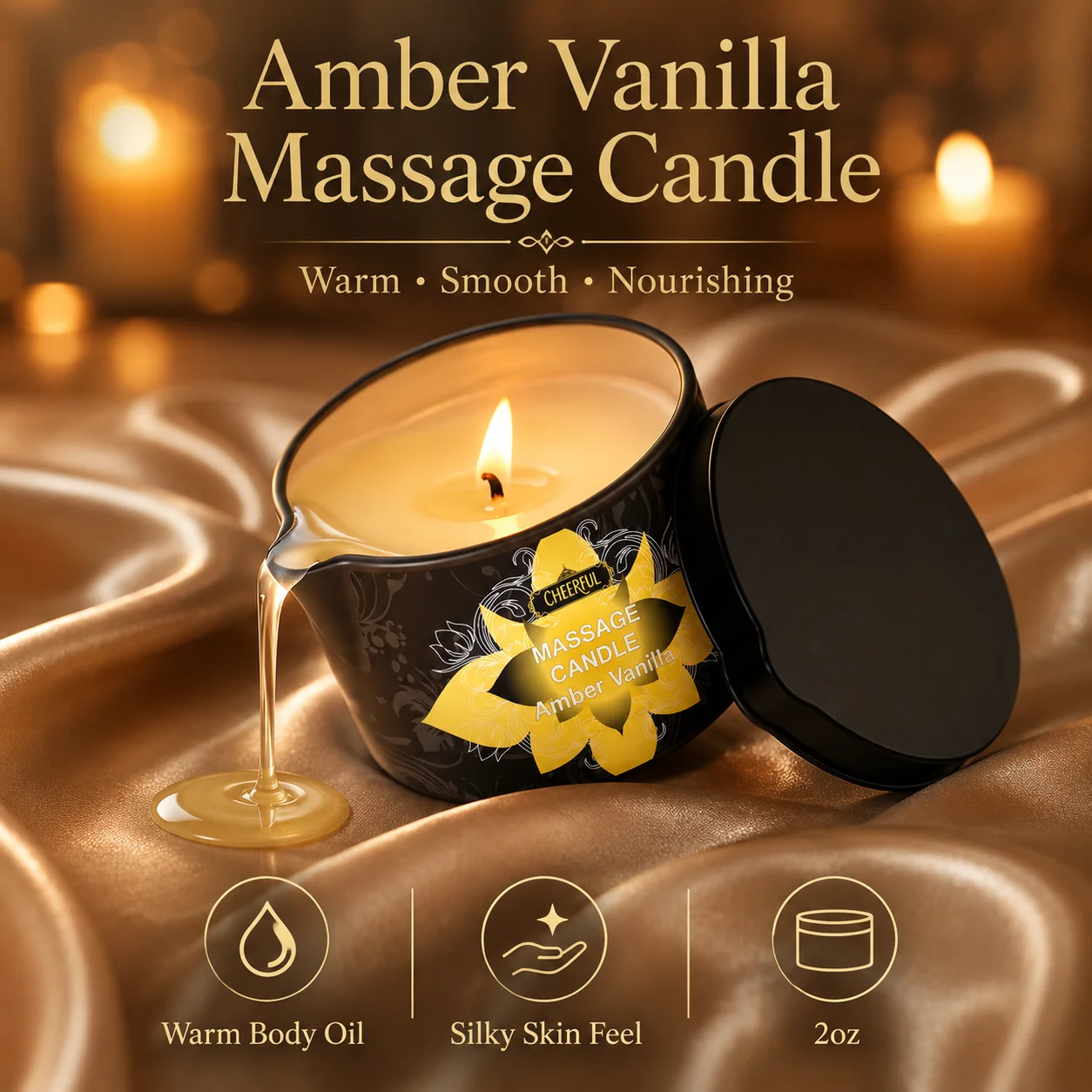 Home Fragrance Vanilla - Amber Vanilla Massage Oil Candle, Natural