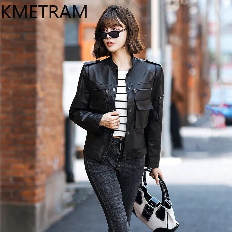 

KMETRAM Real Sheepskin Leather Jacket Woman Stand Collar Short Coats Fashion Autumn Jackets New in Women Clothing 2026 jaqueta