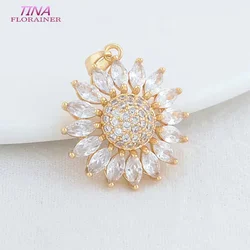 2PCS 23*26MM 14K Gold Color Brass with Zircon Flowers Charms Pendants Necklace Bracelet Jewelry Making Supplies Accessories