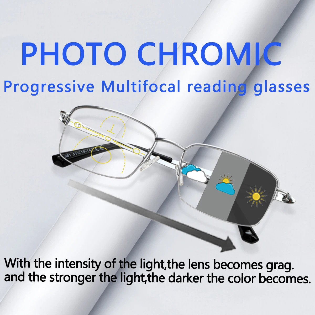 Photochrome, progressive multifokale Lesebrille, Anti-Blaulicht-Presbyopie-Brille, klare Sicht, leicht und angenehm zu tragen, Unisex.