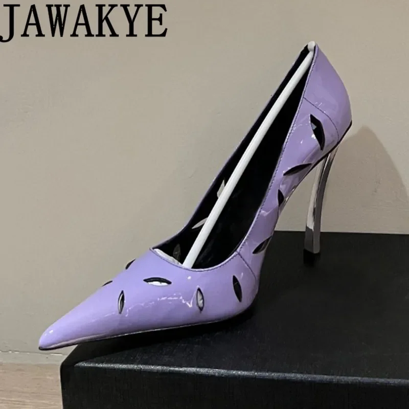 

Brand High Heels Pointy Toe Hollow Out Leather Pumps Women Summer Sexy Formal Dress Shoes Stilettos Nightclub Catwalk Shoes