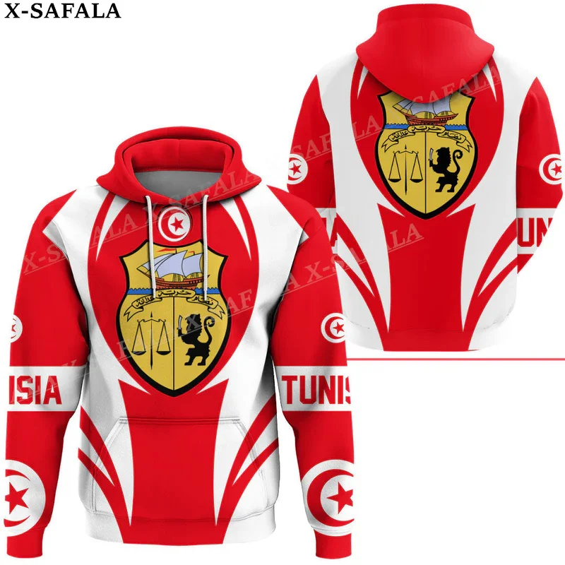 Tunisia Coat Of Arms Flag3D Print Zipper Hoodie For Men Pullover Sweatshirt Hooded Jersey Tracksuit Outwear Coat Casual-1