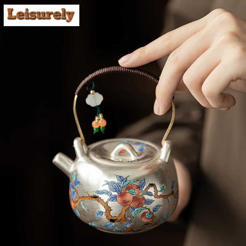 

170ml Gilt Silver Persimmon Ruyi Handle Teapot Japanese Tea Infuser Pot Household Tea Maker Kettle With Filter Cha Decoration