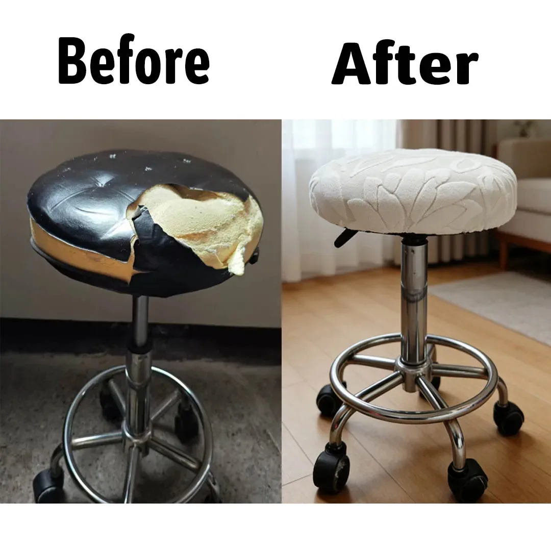 Bar Stool Cover Camellia Jacquard Fleece Slipcover Soft Elastic Round Spandex Chair Seat Protector Home Office Decor Cover