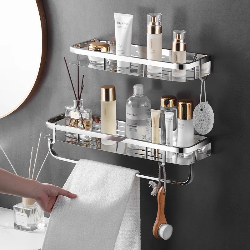 Bathroom Shelf Organizer Shelves Kitchen Storage Rack Stainless Steel Wall Mounted Without Drilling For Shower Room Toilet Home