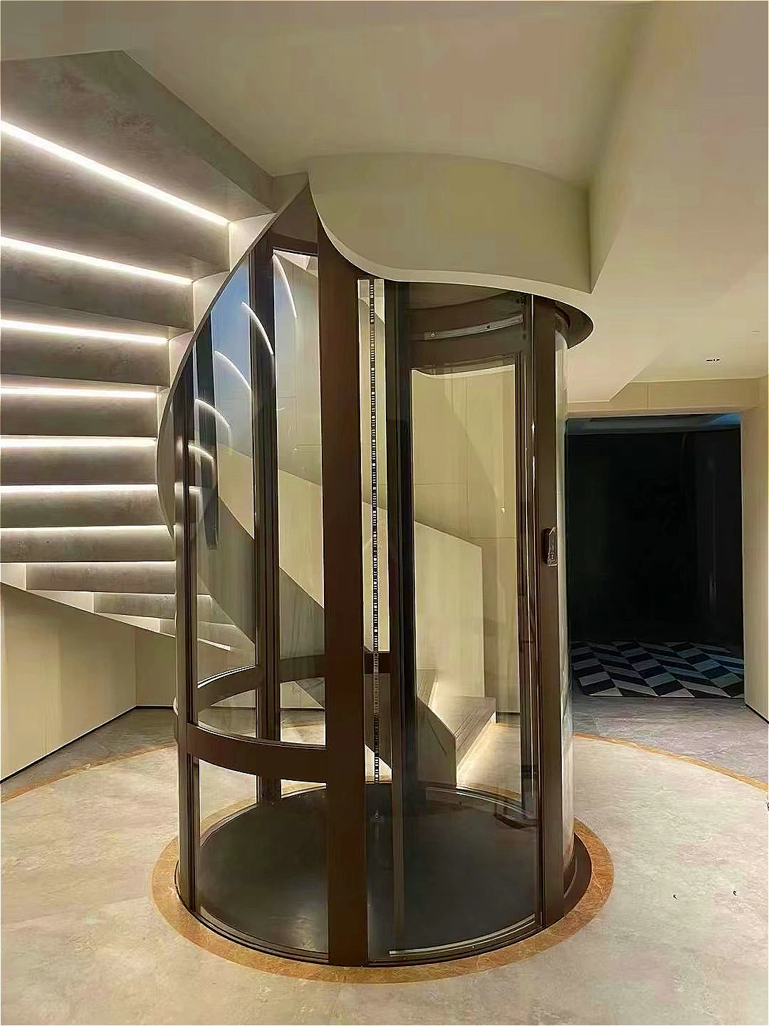 Intelligent Circular Panoramic Gearless Modern Elevator for Homes Villas Hotels Apartments Professional Manufacturer Customized