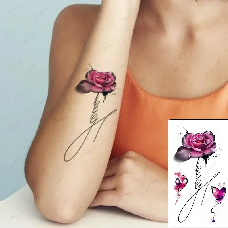 Schöne Rose Blumen Körper Kunst Hals Bauch Wasserdicht Fake Tattoo Sexy für Frau Männer Flash Temporäre Kleine Größe Tattoo Aufkleber