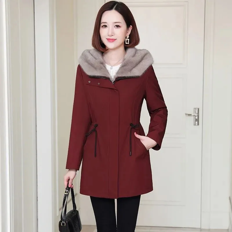 

New Women's Faux Fur Liner Cotton Clothing With Fleece Winter Cold Warm Quilted Jacket Female Casual Long Hooded Parker Overcoat