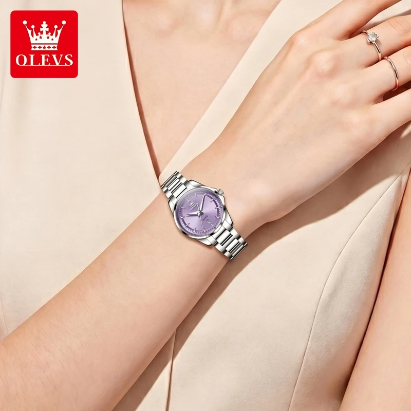 OLEVS 7090 Women Brand Imported Quartz Movement Watch 30m Waterproof Steel Strap HD Luminous Function Calendar Window Watch