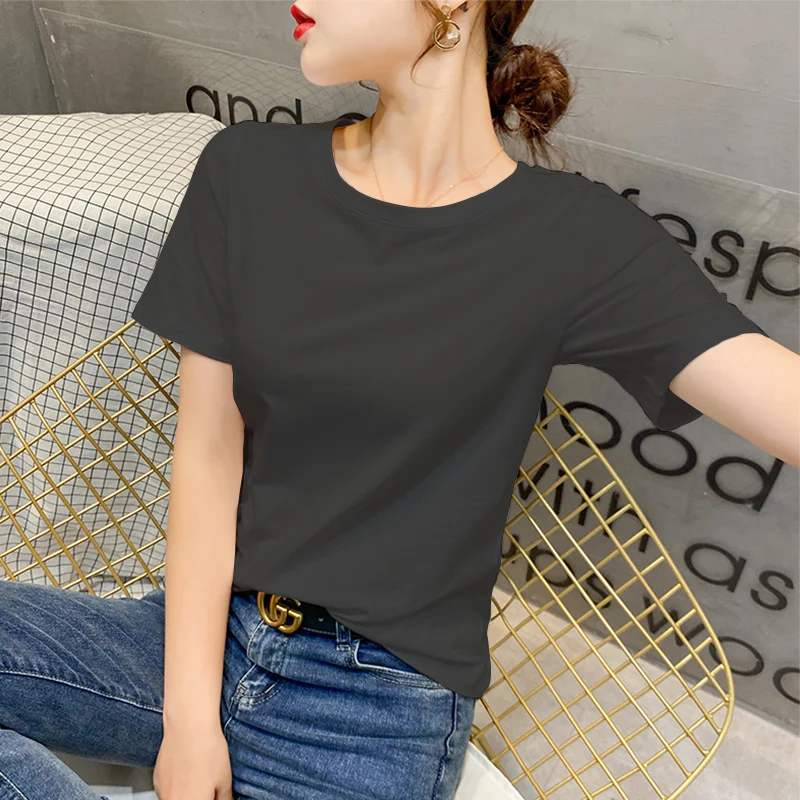 Cotton White T-shirt Women Short Sleeve Loose Thin Section Bottom Shirt Inside Solid Color Slim Tops Blouse