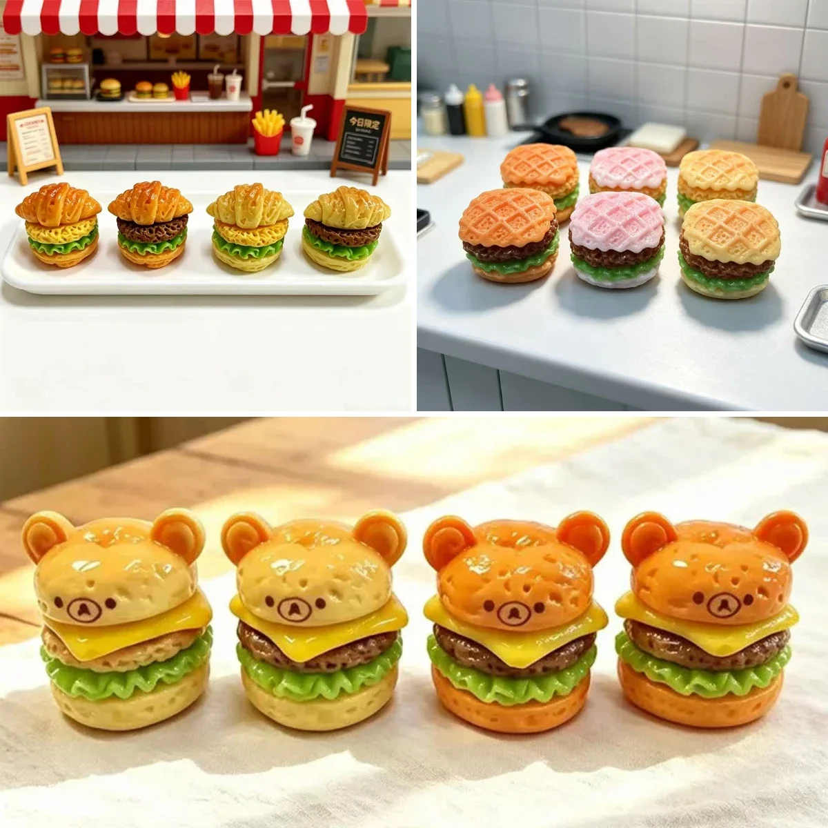100pcs Cute Simulation Mini Hamburger DIY for Hairpin Keychain Earrings Scrapbook Dollhouse AccessoriesDesktop Ornament