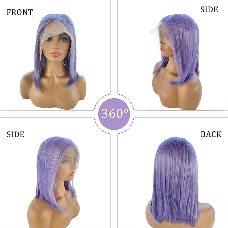 13X4 Short Bob Purple Wigs HD Transparent Straight Lace Frontal Wig for Women13X4 Short Bob Purple Wigs HD Transparent Lace