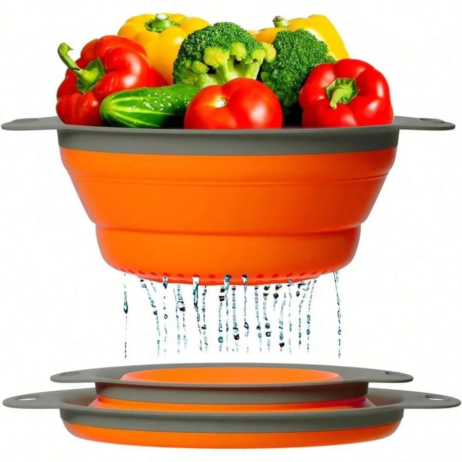 

Ultimate Kitchen Strainers Set Of 2 - Collapsible Silicone Colanders For Easy Storage Use With Pasta and Veggies Or As A Fruit