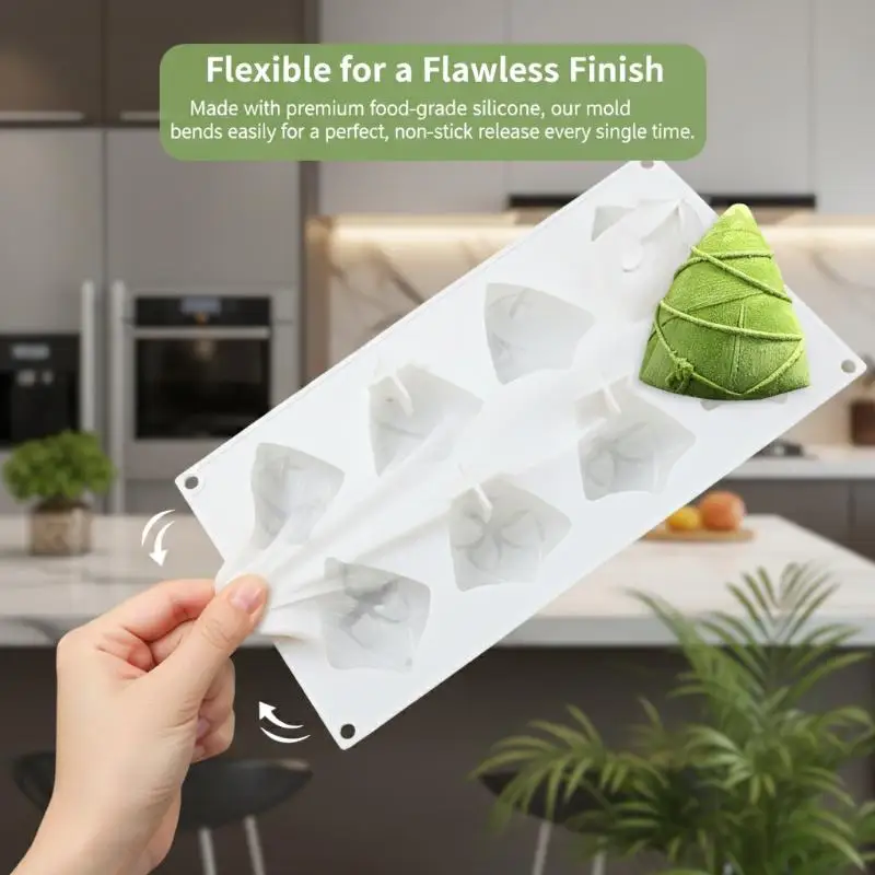 6 Cavities Silicone Mousse Zongzi Mold for Cake Fondant Chocolate Dessert Flexible Nonstick Bakeware for Holiday Party Baking