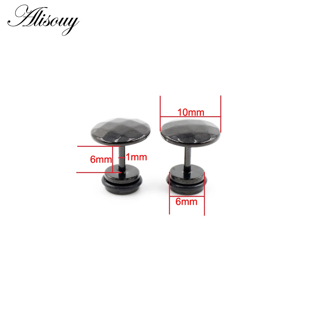 Alisouy 2PC Small Black Punk Stud Earrings For Women Men Boy New Fashion Geometry Stainless Steel Jewelry Accessories Earrings