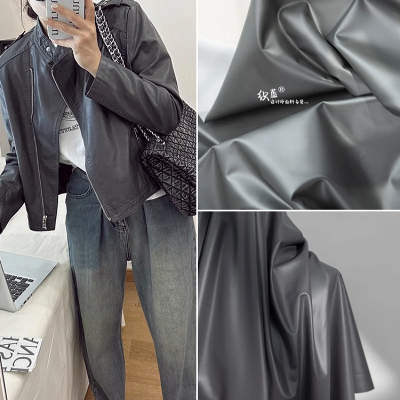 

Dark Gray Matte Leather Fabric Four Sided Elastic PU Material for Clothing Diy Sewing By The Meter Wholesale Cloth