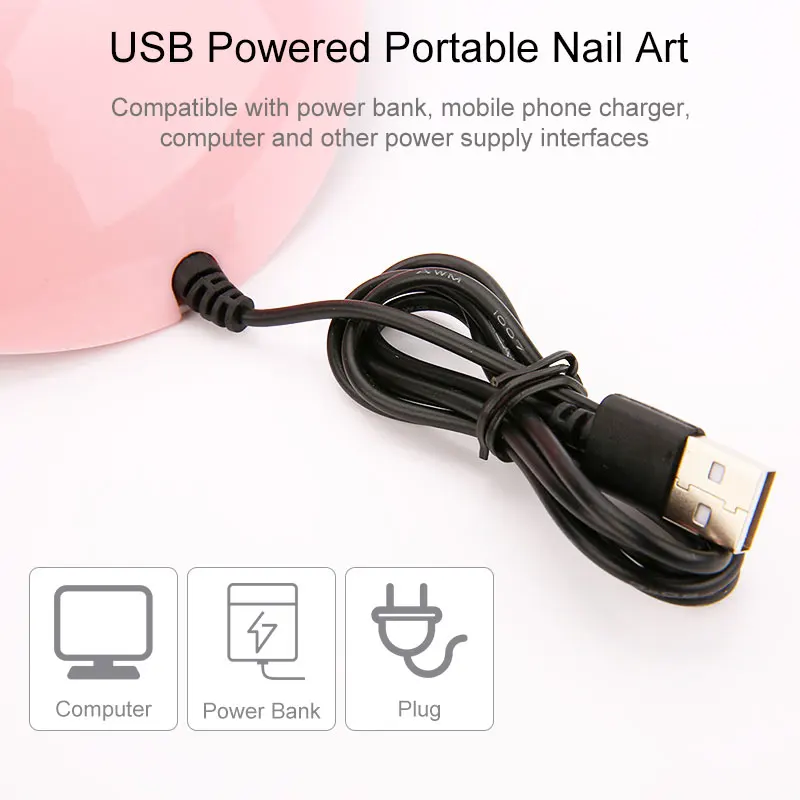 Secador de uñas portátil con Cable USB, lámpara LED UV para secado de uñas, 18 piezas de cuentas, para uso doméstico