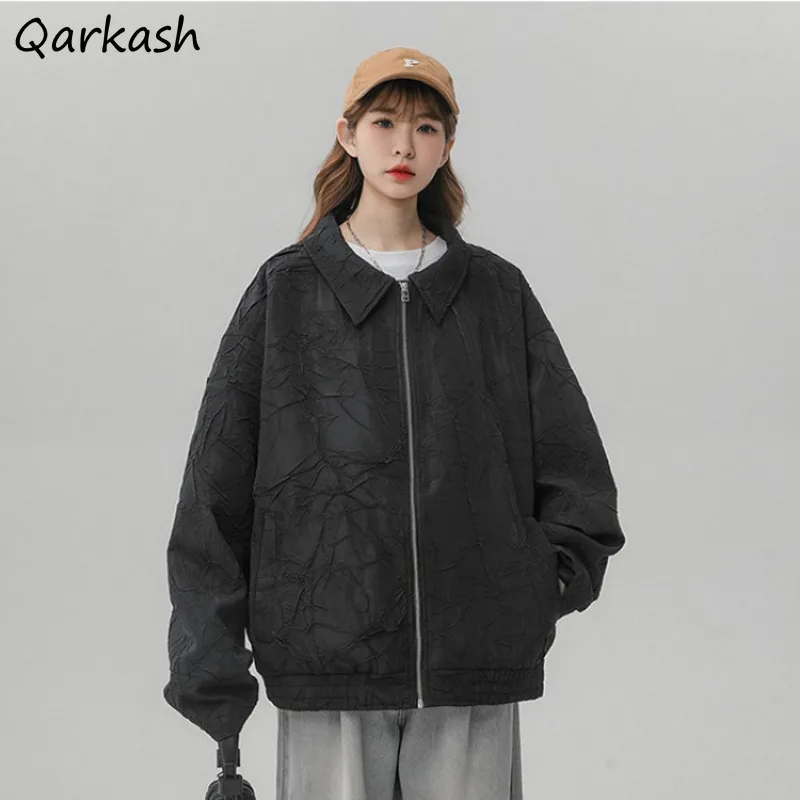 

Chic Texture Solid Jackets Women Simple Ruched Loose Leisure Coats Spring Students Fashion All-match Plus Size Overcoats Ins New