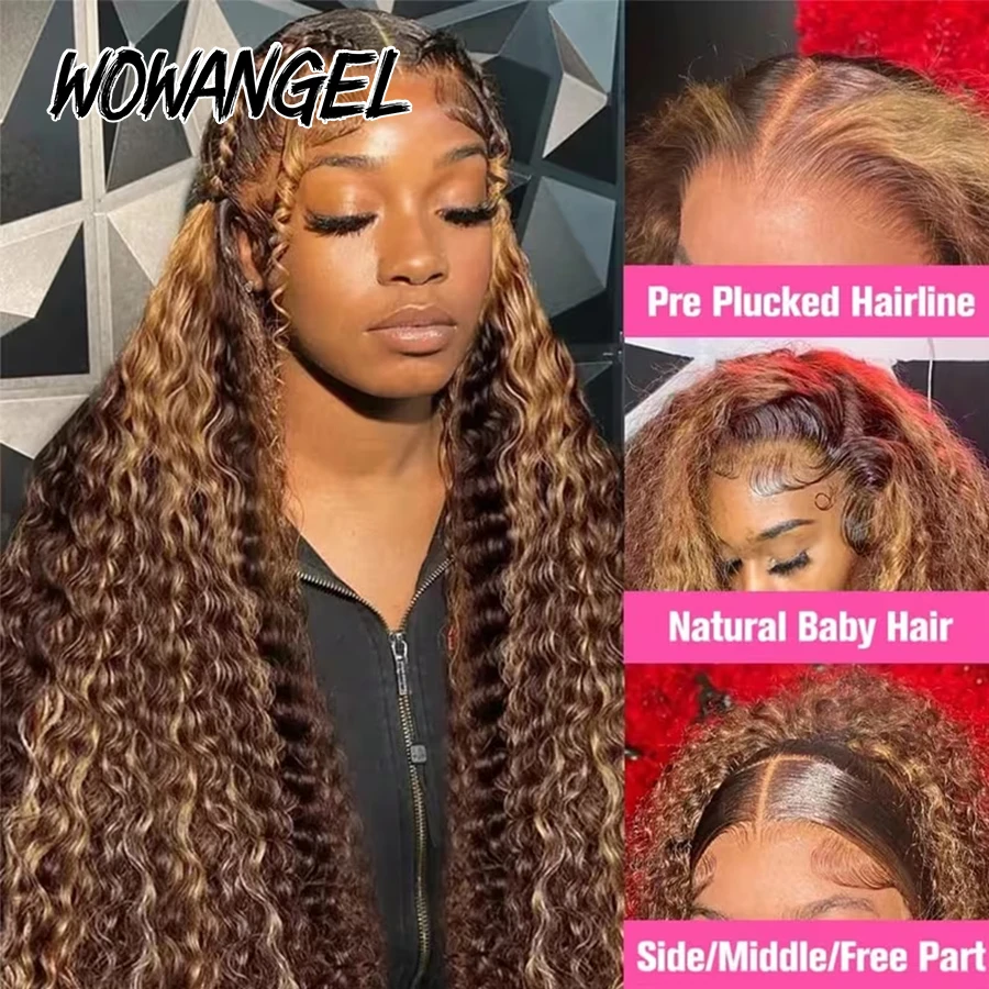 Highlight Lockenperücke 13x6 HD Lace Front Perücke 100% Echthaar Wasserwellen HD Lace Full Frontal Perücke 4/27 Farbige Perücken Vorgezupft – Detail 4